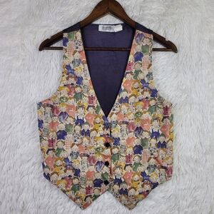 Vtg Sostanza Womens Sz S/M Colorful Novelty Vest Teacher Contemporary School